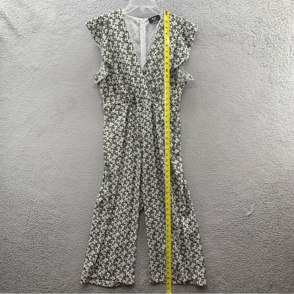 AX Paris Women Ditsy Floral V-Beck Ruffle Jumpsuit Romper Green White Size 10 - Picture 3 of 10